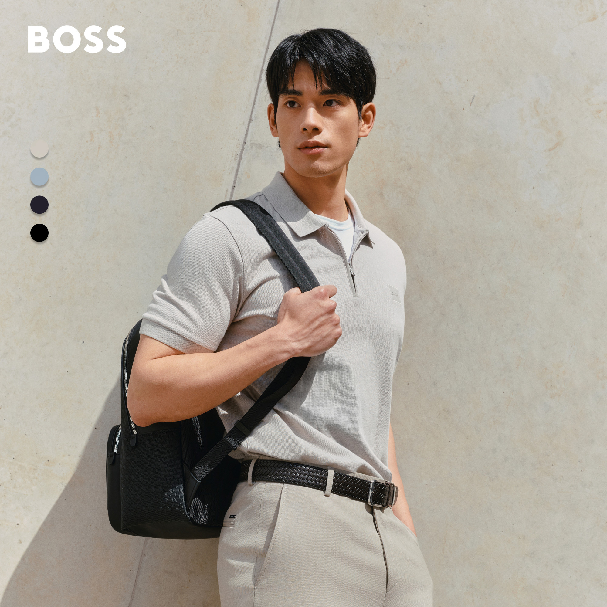 BOSS博斯夏短袖通勤拉链领Polo衫