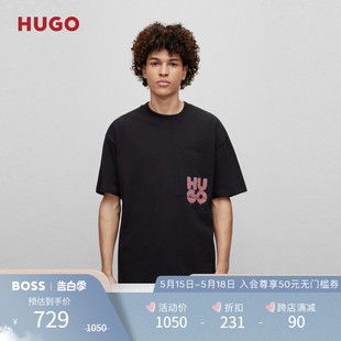 BOSS雨果博斯涂鸦风格 HUGO T恤 100%棉 层叠棉质平纹休闲短袖