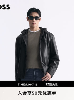 【羊皮革】BOSS博斯 男士26年春季新款羊皮革连帽皮衣