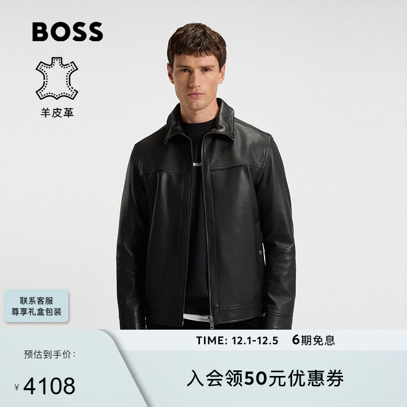 【羊皮革】BOSS博斯 男士25年冬季新款皮革衬衫式皮衣夹克
