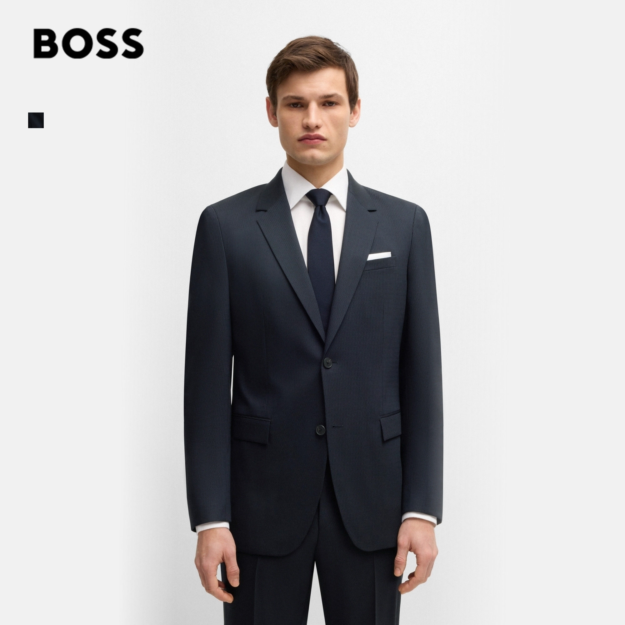 【婚礼季 正装 94%羊毛】BOSS博斯 男士羊毛混纺修身版型西装套装