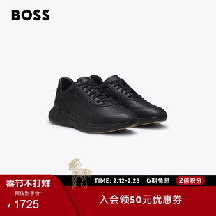 【情人节礼物】BOSS博斯 男士冬款粒面和纯色皮革运动鞋