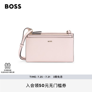 BOSS博斯 金色徽标荔枝纹皮革斜挎包 女士2025年夏季 新款