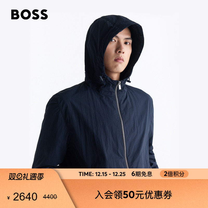 可调节风帽皱褶面料夹克