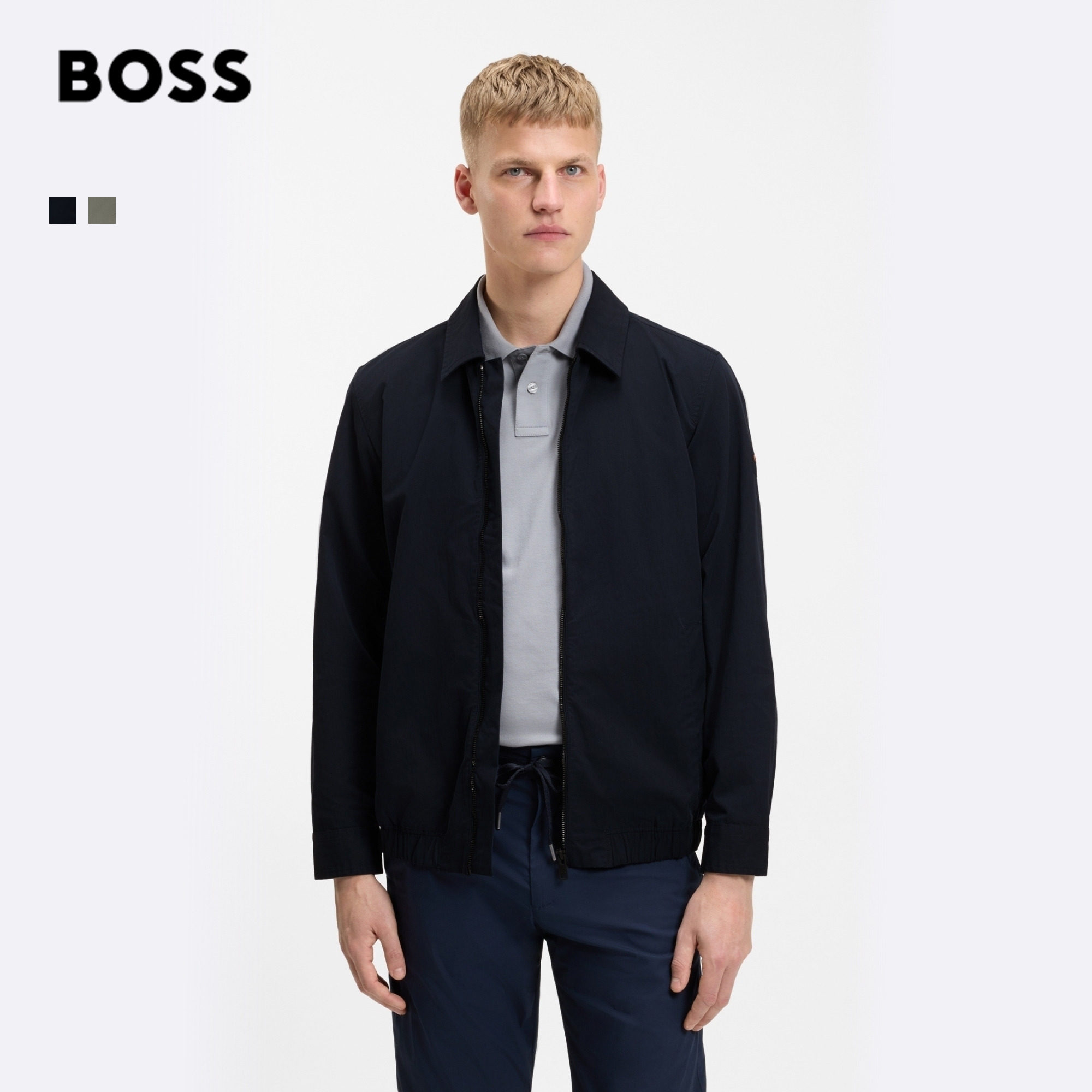 【行政夹克 拉链】BOSS博斯 男士26夏棉质混纺斜纹布宽松外套衬衫