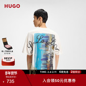 艺术图案棉质平纹针织T恤 男士 100%棉 HUGO雨果