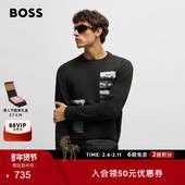 长袖 BOSS博斯 T恤 宽松版 型 男士 艺术图案棉混纺长袖