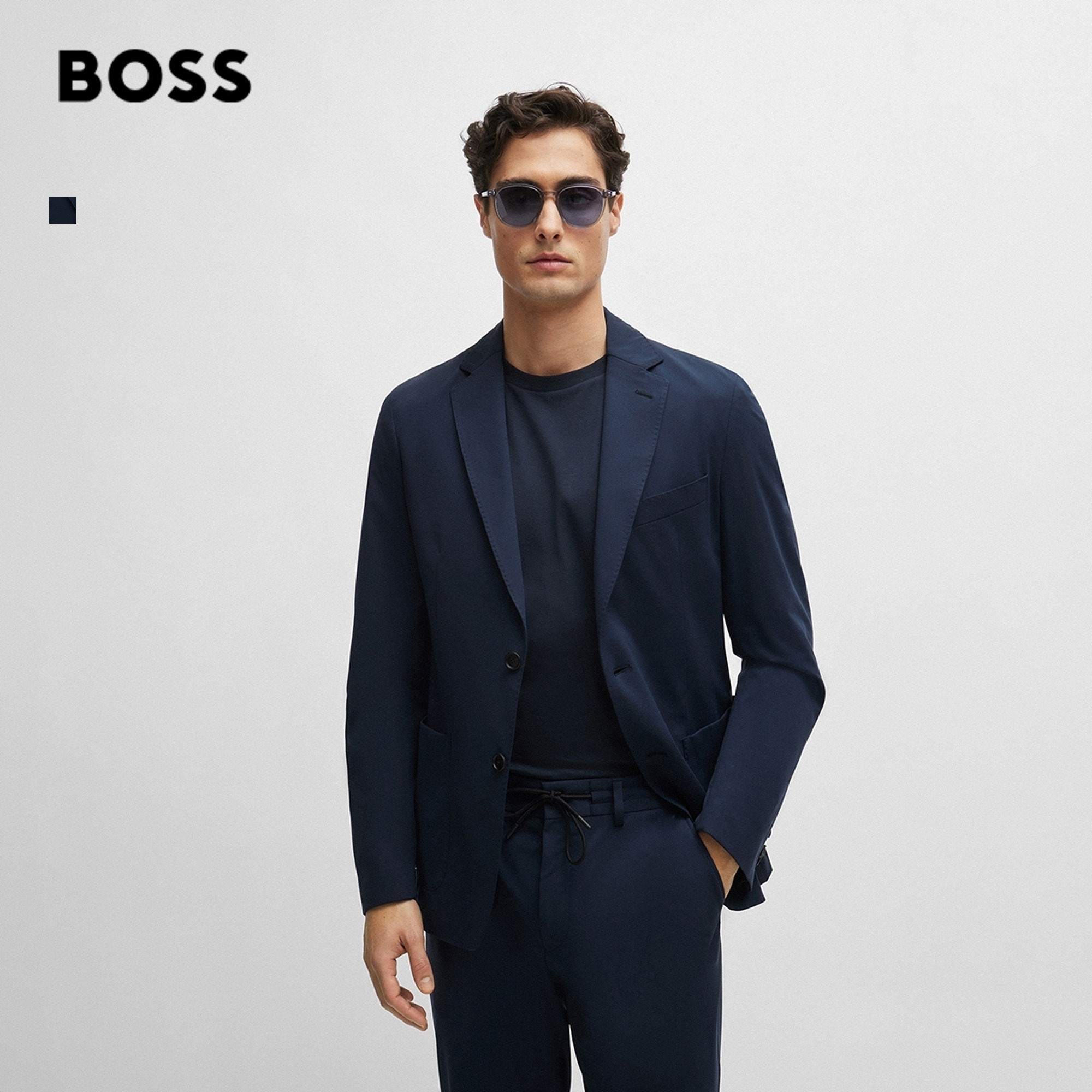 【经典款】BOSS博斯 男士弹力平纹针织布平驳领修身西装夹克