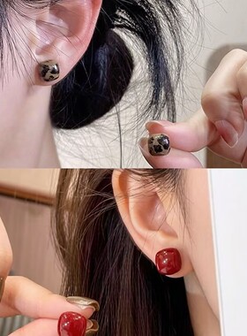 秋冬法式复古豹纹几何方形耳钉