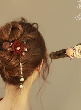 秋冬毛绒玫瑰花朵发夹