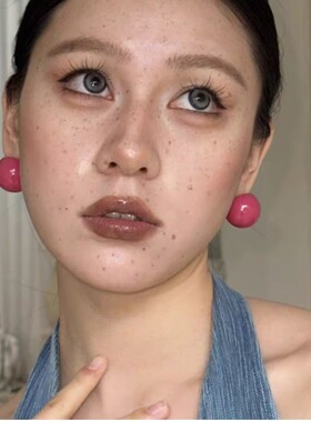 韩系奶油风玫红大珠耳钉新款夸张