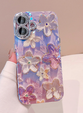 油画花适用苹果17promax手机壳2025新款女air高级感16pro小众iphone15带镜头膜14硅胶13全包12防摔plus保护套