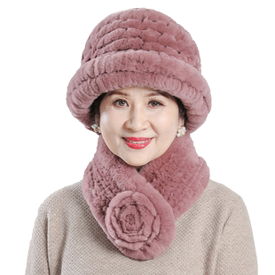 獭兔毛皮草帽子女冬季中老年人加厚保暖老太太奶奶妈妈冬天帽围巾