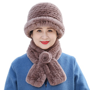 獭兔毛帽子女冬季2025中老年奶奶帽加厚保暖妈妈皮草围巾皮草帽子