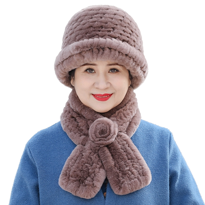 中老年女妈妈保暖皮草帽子围巾