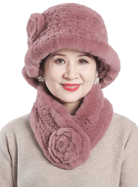 户外老奶奶獭兔毛老奶奶围巾帽子