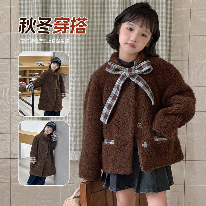 2026秋冬女童皮草外套新款儿童仿羊羔毛加棉加厚大衣长款韩版童装