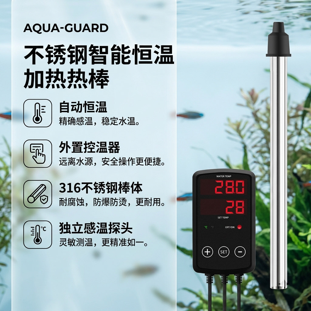 鱼缸加热棒自动恒温防爆省电热带鱼加温器316不锈钢大功率发热棒