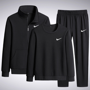 耐克顿卫衣男纯棉运动服休闲套装秋冬季跑步三件套加绒上衣长