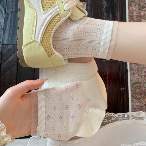 miu系白色蕾丝花边袜子女夏薄