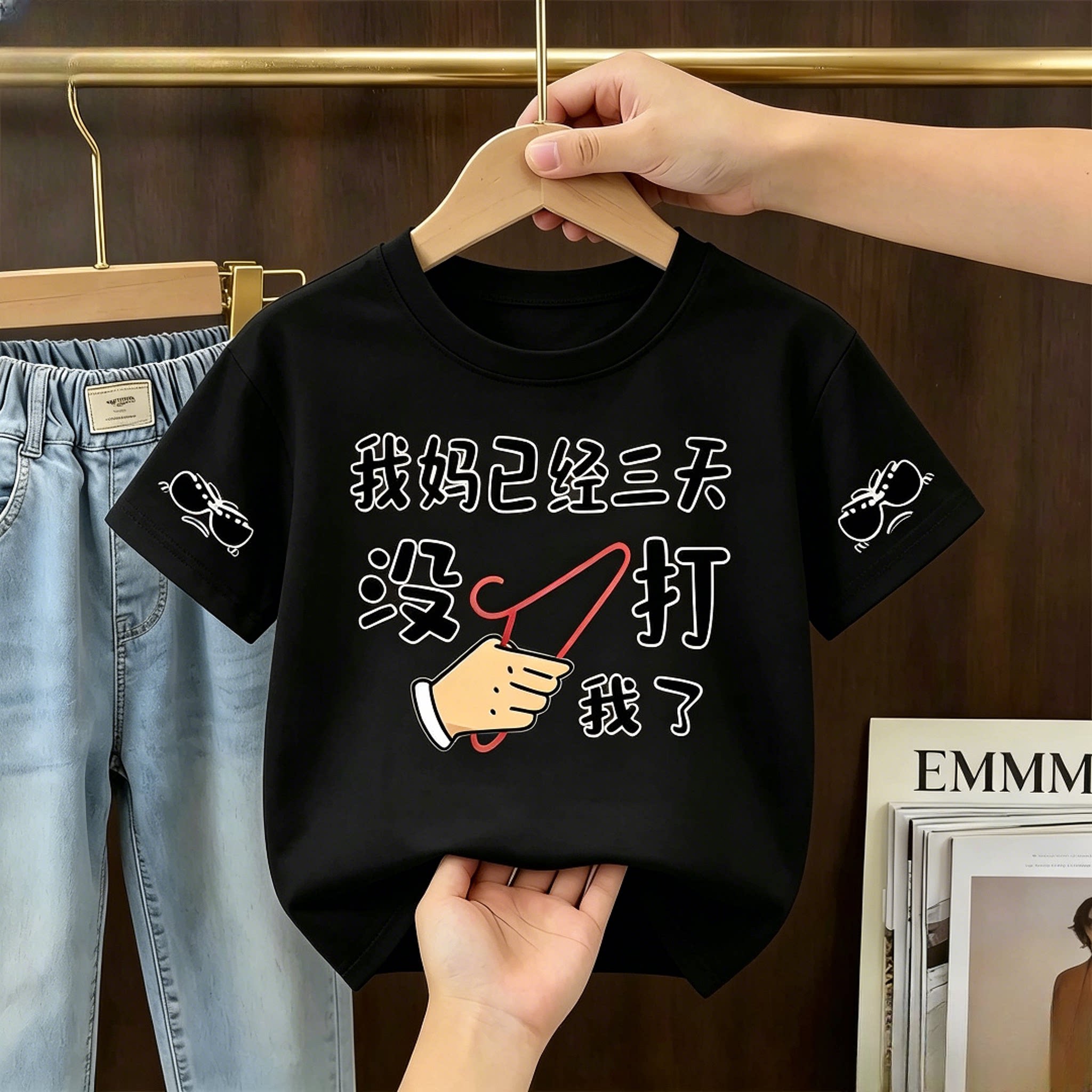 纯棉女童短袖T恤夏季中大儿童装百搭文字图案印花圆领休闲风上衣