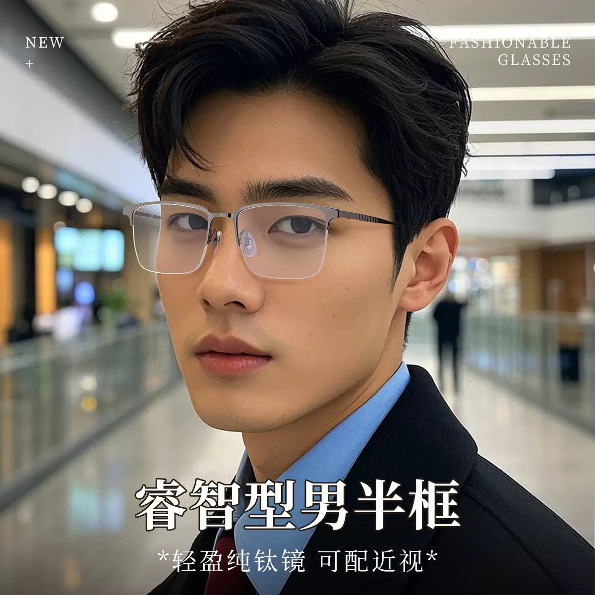 松岛同款半框钛板超轻眼镜框7549商务男款近视眼镜架配镜批发