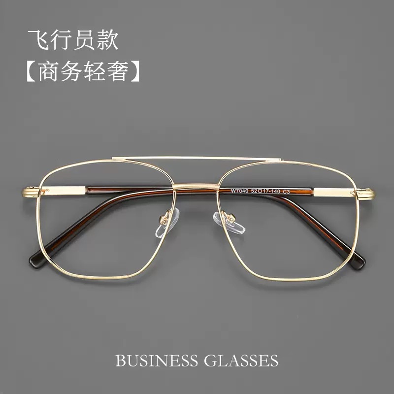 W7040F复古双梁大框眼镜男时尚轻奢金色近视眼镜框多边形超轻镜架