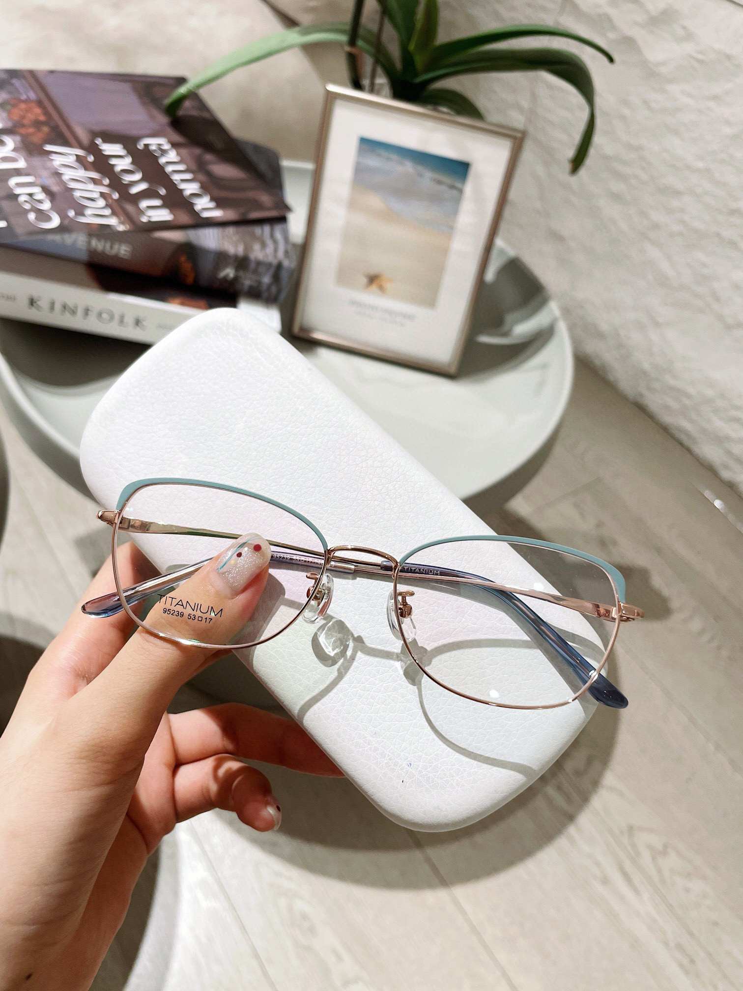 95239纯钛超轻气质半框近视眼镜女款可配度数金丝边眼睛框架