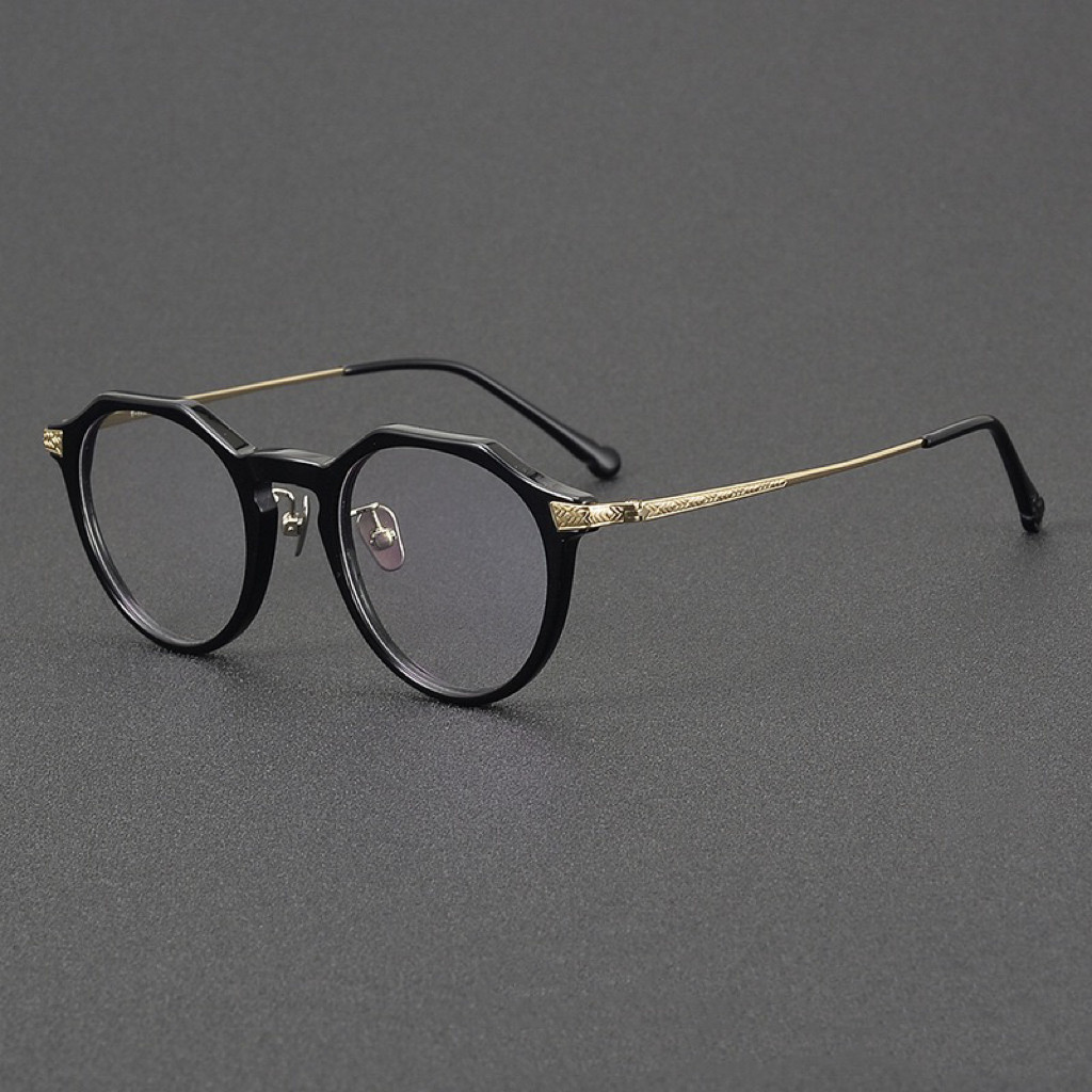 橄榄绿网红近视眼镜框内藤熊八作N-402时尚板材不规则纯钛眼镜架