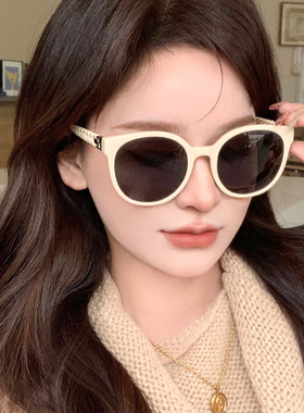 55013新款复古偏光太阳眼镜圆框麻花腿墨镜大脸显瘦防紫外线女士