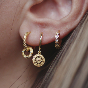 罗盘耳骨环几何圆形耳扣925纯银复古欧美高级感耳环2022年新款 潮