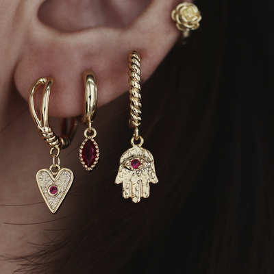 巴洛克红色桃心恶魔之眼耳环