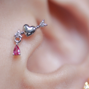 丘比特之箭耳钉韩国产精致金属迷你一箭穿心爱心小众螺丝扣耳骨钉