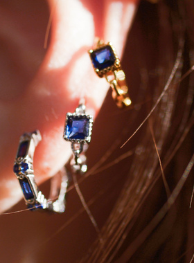 蓝色边缘独特耳骨圈耳皮圈单只纯银原创设计耳环女小众设计感耳饰