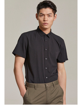 41利家夏季男士商务休闲黑色短袖衬衫百搭衬衣男装G2XZC0102Y