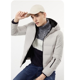 品牌撤柜冬装青年男士浅灰色休闲时尚加厚连帽羽绒服保暖外套