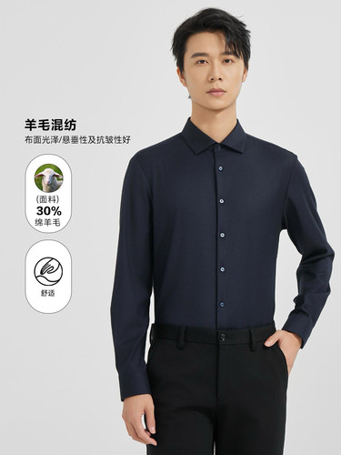 利家秋冬高端男士免烫羊毛衬衫
