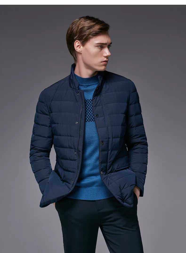 yi线劲家冬季男士修身无帽立领商务休闲轻薄羽绒服保暖外套男