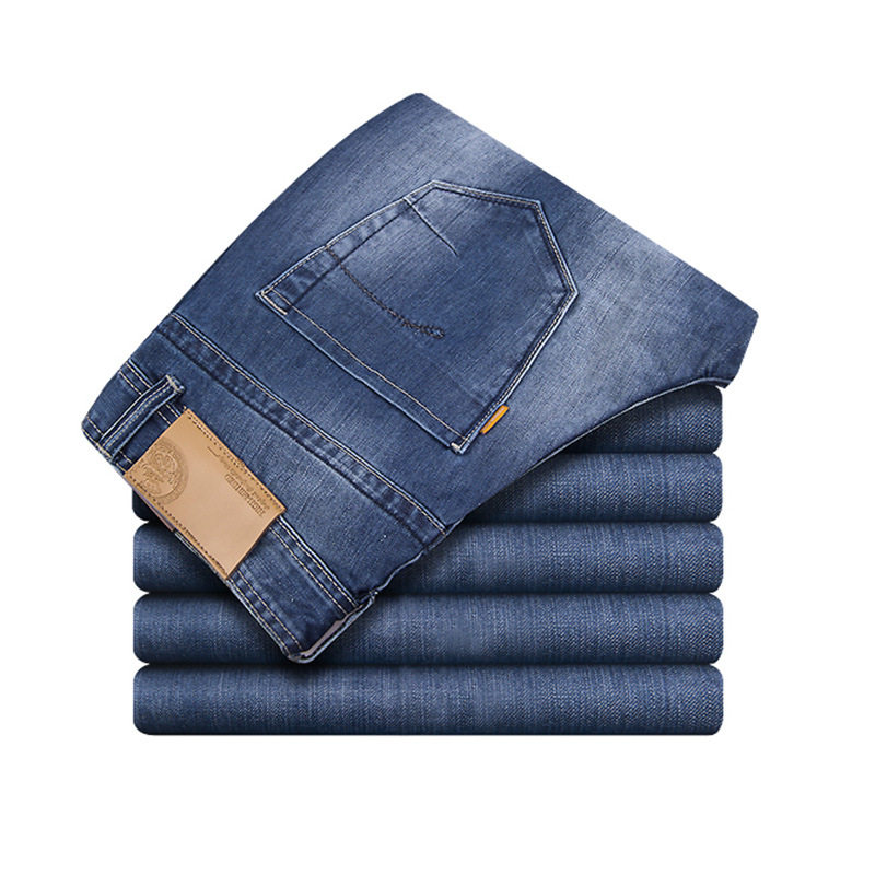 直筒牛仔裤 春秋装新款男士中腰水洗直筒牛仔长裤男款全棉浅蓝色