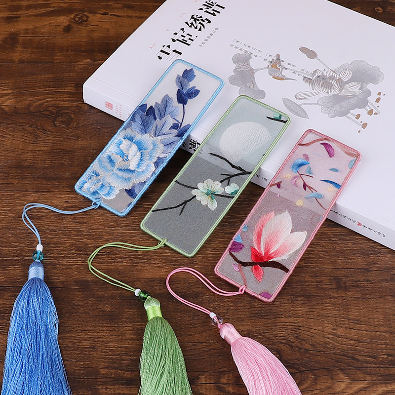 刺绣diy书签手工自绣材料包丝带苏绣古风初学者团扇绣品布艺制作