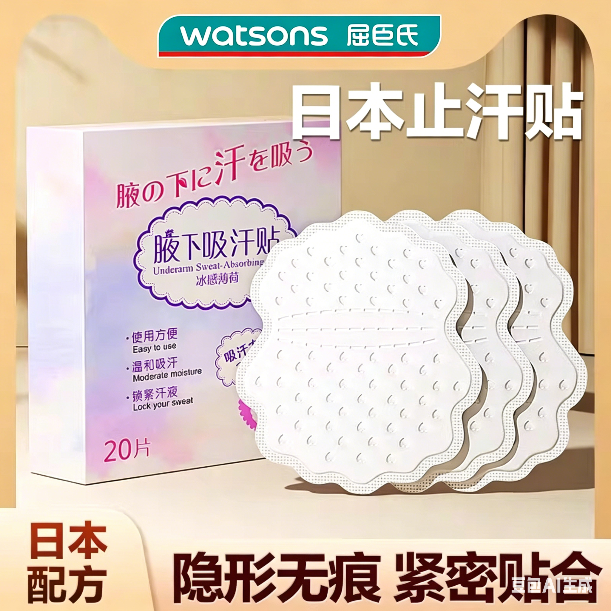 日本吸汗贴腋下止汗贴超薄隐形腋窝吸汗垫除臭女生隔汗防汗贴神器