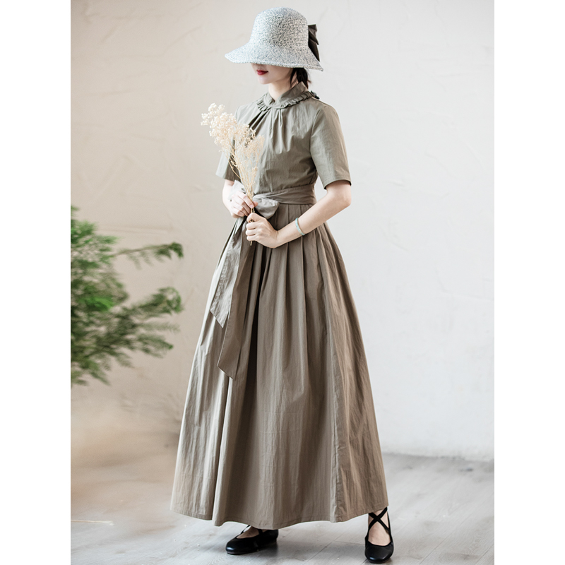 复古优雅高级感连衣裙通勤绿咖色