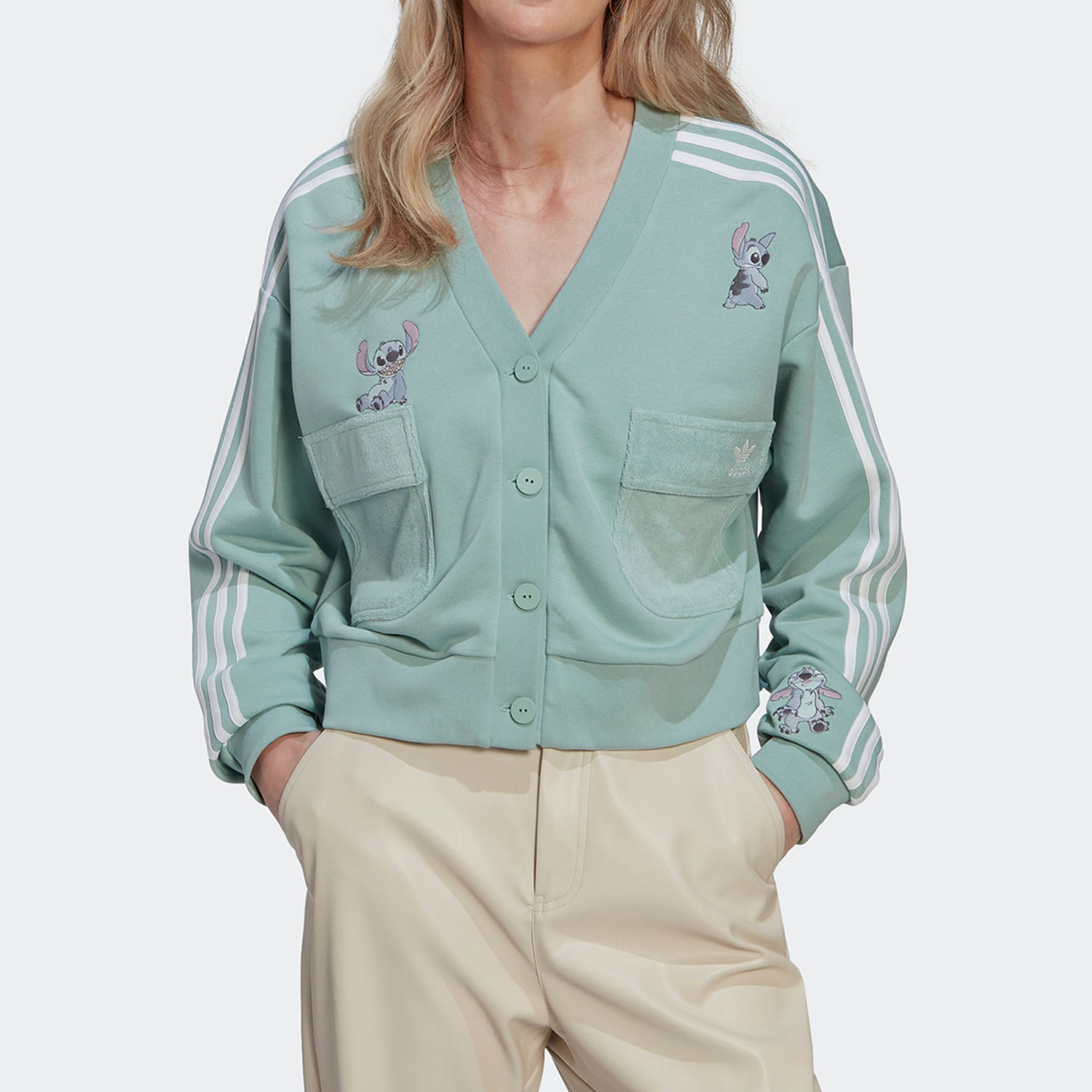 阿迪达斯上衣休闲针织短款开衫