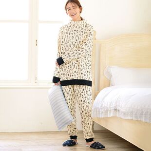 2024年春季 女两件组内里起毛衣裤 套亲肤柔软家居服有大码 日本代购