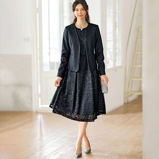 2024年春季 女士花纹蛋白石材质连衣裙小外衣套装 有大码 日本代购