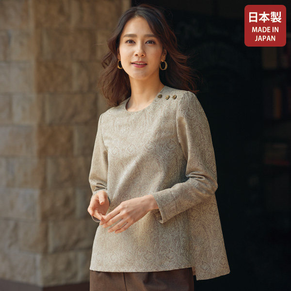 2025年秋日本代购日本制女士北陆产提花织肩部纽扣衬衫 有大码
