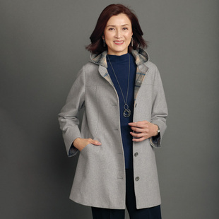 女士羊毛混合连帽宽松优雅柔软毛呢大衣有大码 日本代购 2025年秋季