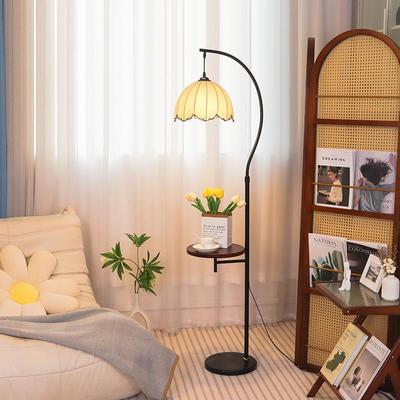 米罗兰中古风客厅落地灯沙发旁装饰氛围置物架卧室床头一体台灯