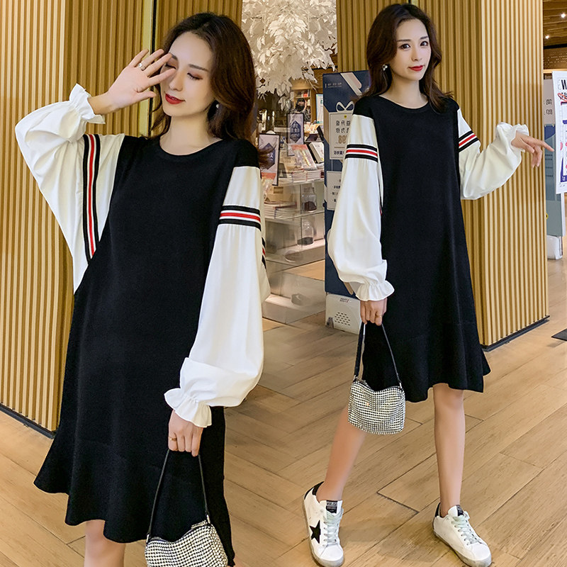 孕妇装春秋款上衣2020潮妈个性时尚中长款孕妇秋装连衣裙长袖宽松
