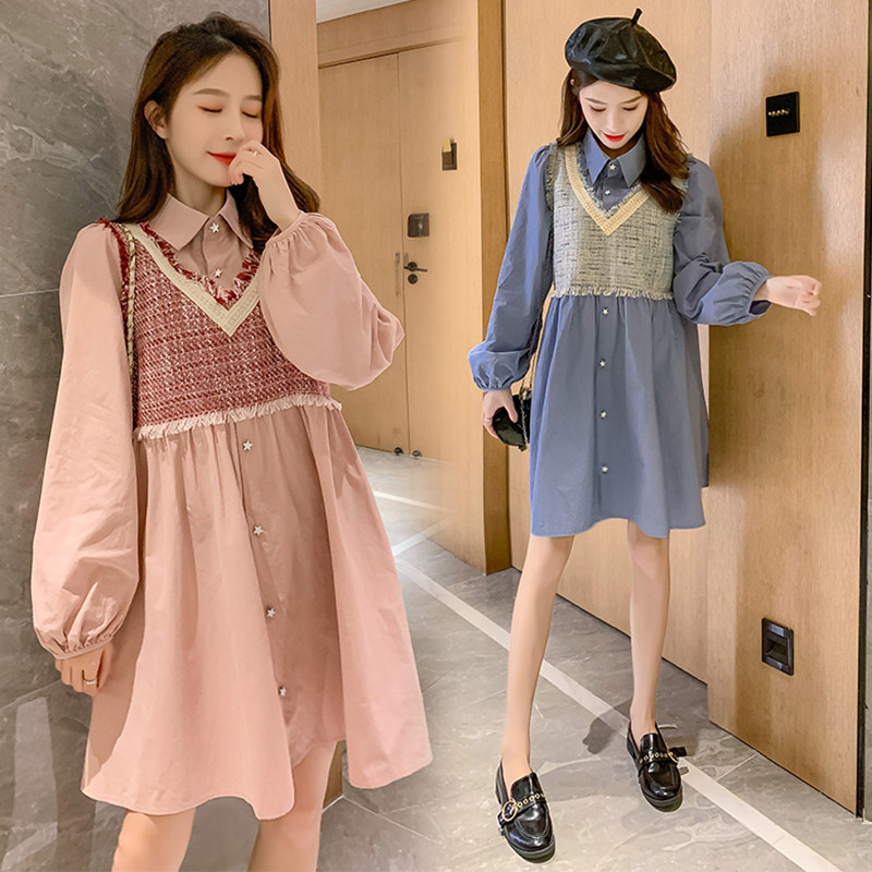 孕妇秋装连衣裙小香风潮妈时尚款宽松洋气网红孕妇装上衣长袖减龄